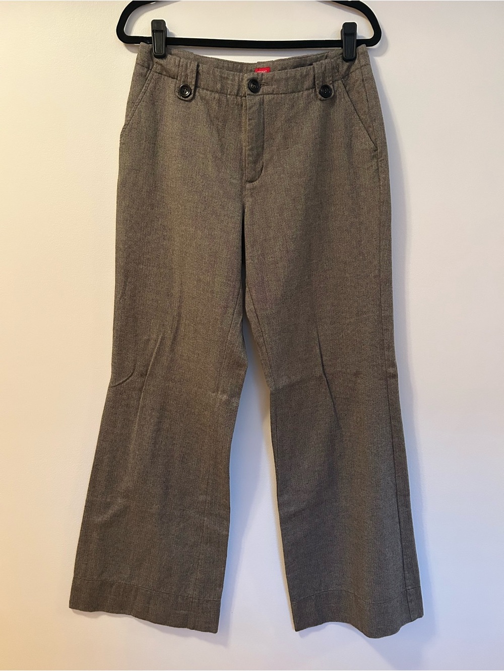 Y2K Esprit Woman’s 70s Flare Dress Pants, Brown and Black Herringbone
